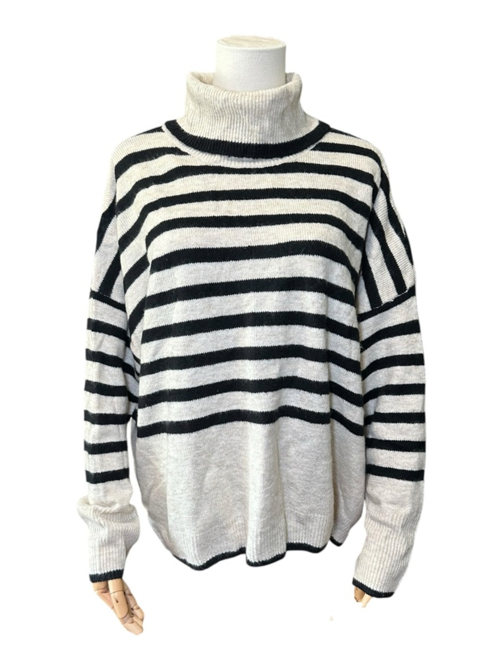 CeCe Black & Cream Striped Turtleneck Sweater - Picture 2 of 11